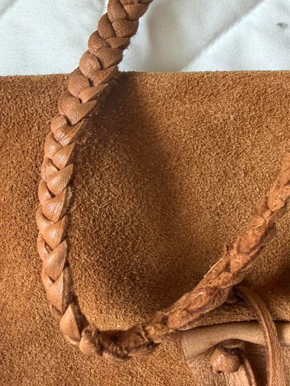 Brown Suede Fringe Crossbody Bag with Braided Strap - Picture 3 of 7